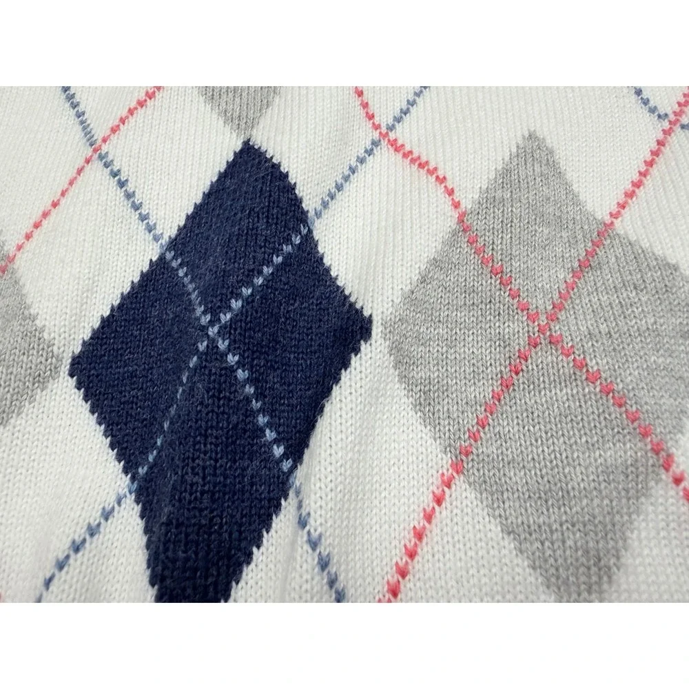 Brooks‎ Brothers Mens White Argyle Supima Cotton V-Neck Sweater Large Navy Grey